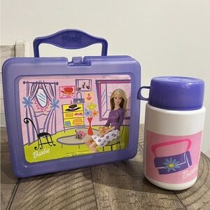 Vintage 2001 Barbie Plastic Lunch Box With Thermos Purple Original